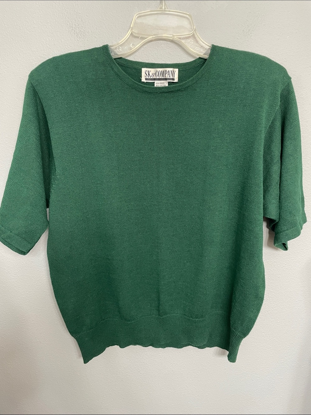 SK & Company Vintage Green Short Sleeve Sweater Ramie / Cotton L EUC